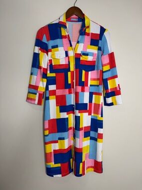 J. McLaughlin Catalina Cloth Colorful Geometric Button Front Collared Dress S